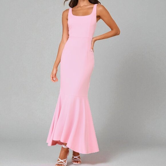Lulus Romantic Destiny Light Pink Square Neck Trumpet Maxi Dress Size Large - Picture 1 of 9